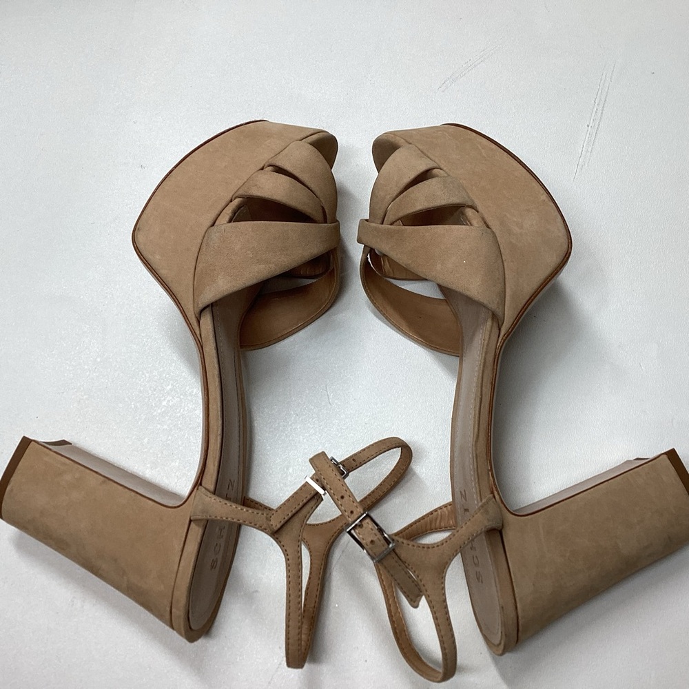 Schutz Keefa Nubuck Platform Ankle Strap Block Heel Sandals Size 11 - Picture 16 of 16